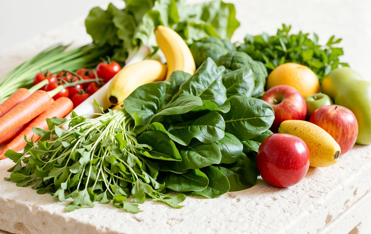 Fresh vegetables and fruits for mindful nutrition
